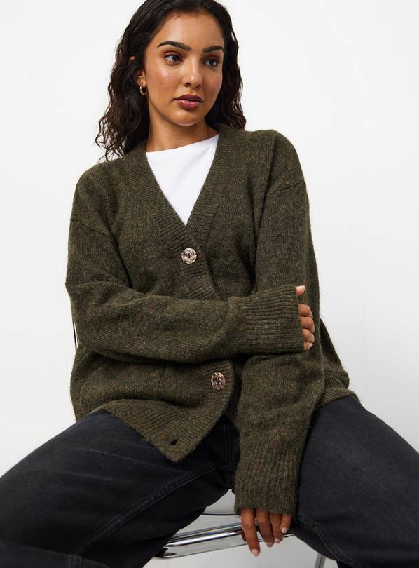 Dark Green Boyfriend Cardigan L